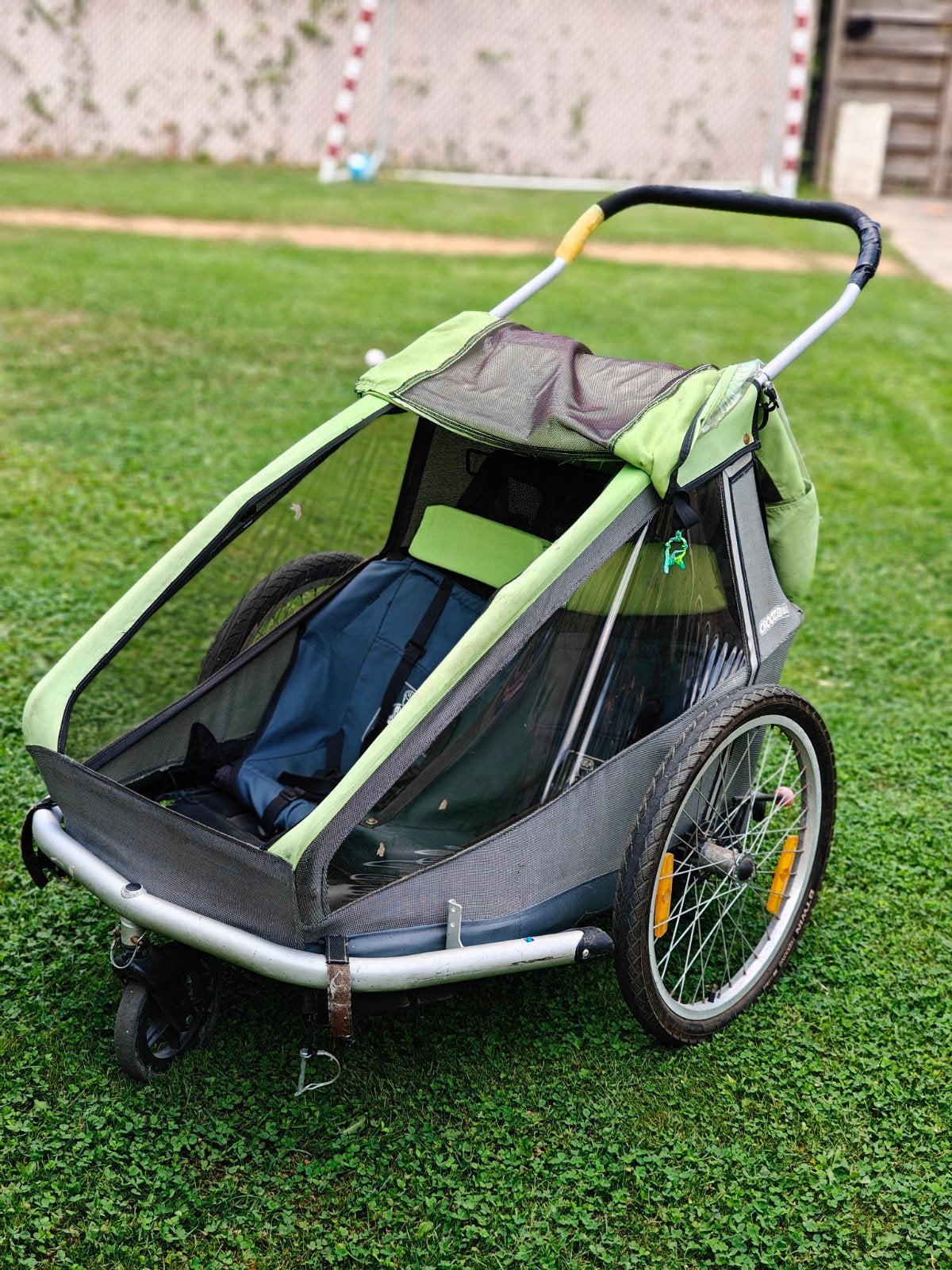 fietskar 2 kindjes met stapwiel, Vélos & Vélomoteurs, Enlèvement, Utilisé, Remorque pour enfant, Pliable