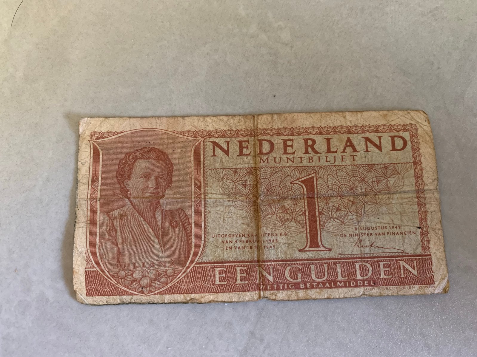 Ancien billet néerlandais de 1 florin avec la reine Juliana, Enlèvement ou Envoi