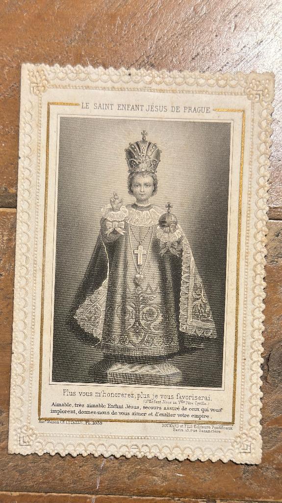 Antieke canivet (kantprentje) - kindje Jezus van Praag, Verzamelen, Verzenden, Gebruikt, Kaart of Prent, Christendom | Katholiek