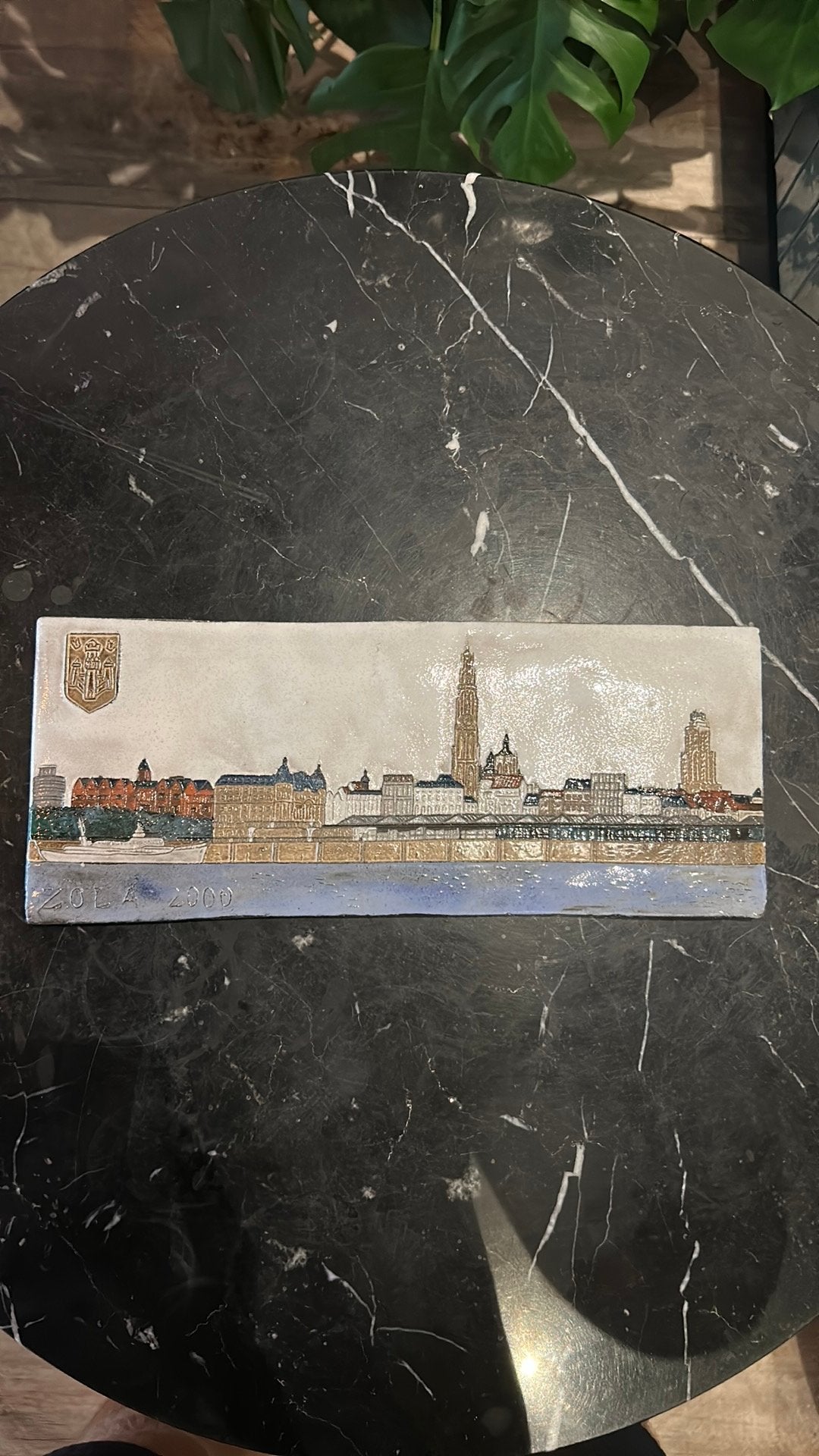 Keramisch reliëf Antwerpen – Skyline 2000 – Wanddecoratie, Ophalen of Verzenden, Zo goed als nieuw