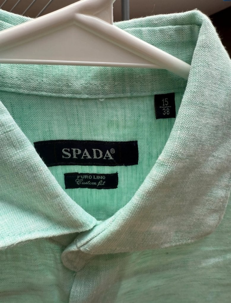 chemise lin verte italienne spada small, Enlèvement ou Envoi, Tour de cou 38 (S) ou plus petit, Comme neuf, Vert