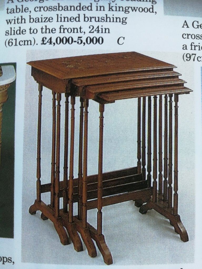 Antieke nest of tables, 4 bijzettafeltjes, in notenhout, Ophalen