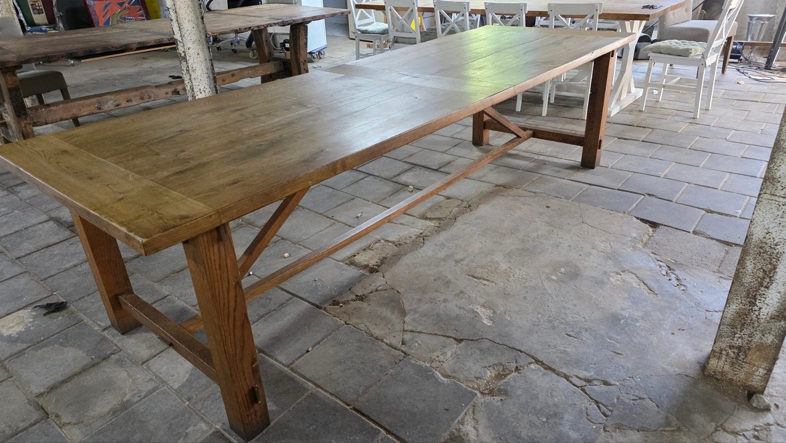 300 cm lange boerentafel - kloostertafel eikenhout, Huis en Inrichting, Verzenden, Gebruikt, Eikenhout