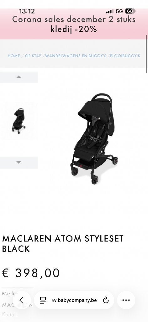 McLaren Atom plooibuggy, Kinderen en Baby's, Buggy's, Ophalen, Zo goed als nieuw, Maclaren