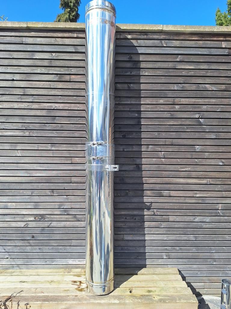 Dubbelwandige inox schouw diam 21cm + dakdoorvoer +, Ophalen, Gebruikt, Verwarming