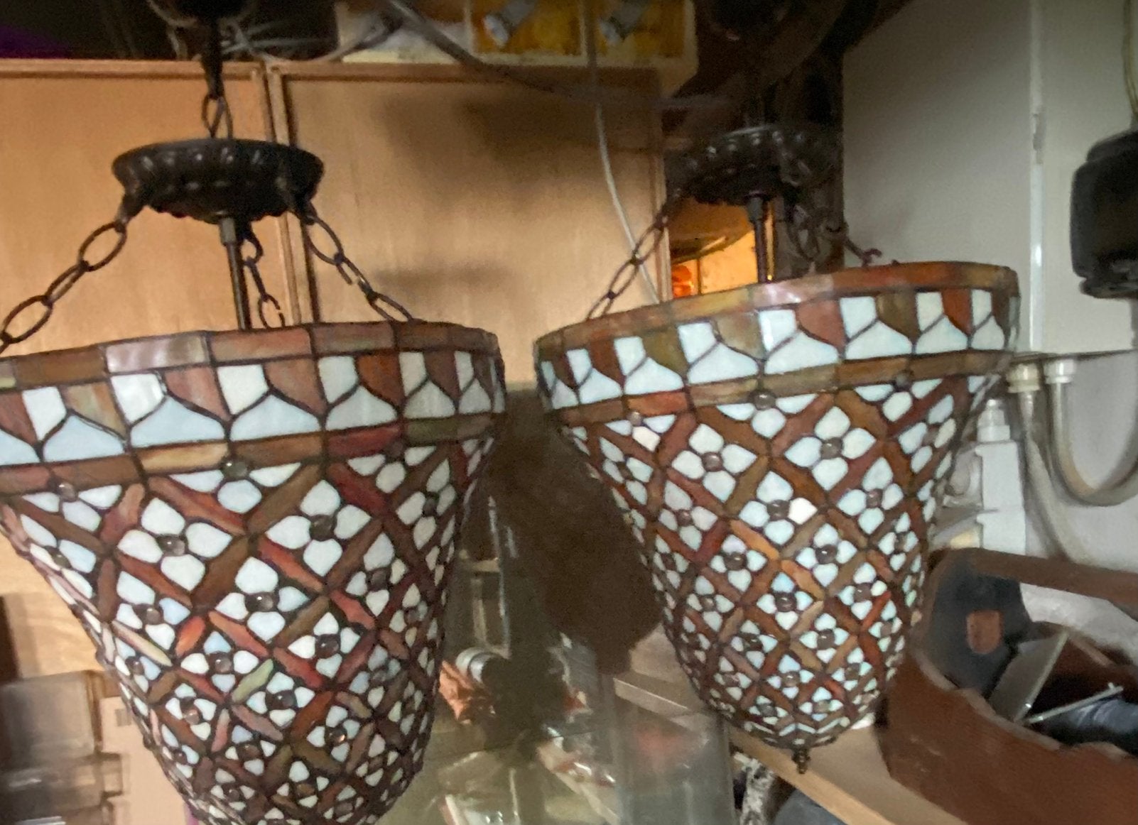 TWEE TIFFANY HANGLAMP ART NOUVEAU (199€ stuk), Maison & Meubles, Lampes | Lustres, Enlèvement, Comme neuf