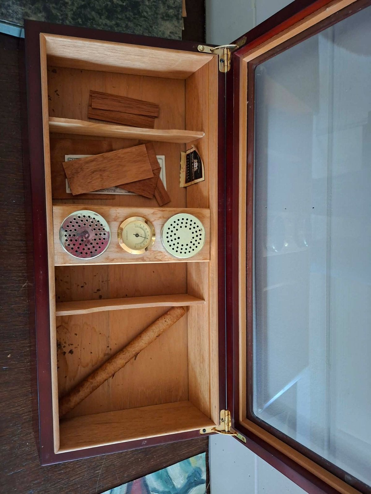 Echte Humidor sigarenkist met glazen deksel luchtfilter, Ophalen of Verzenden