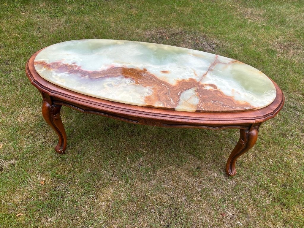 Marmeren salontafel met kersenhout, Ophalen