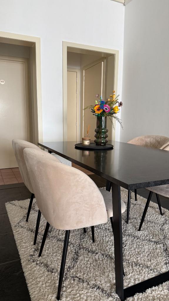 Eetkamertafel met 4 stoelen, Huis en Inrichting, Ophalen, Zo goed als nieuw, Modern, 4 tot 6 stoelen