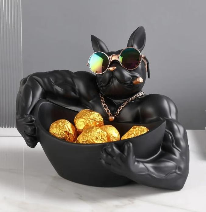 Stoere Bodybuilder hond beeldje met snoepjesbak (28cm), Verzenden, Nieuw