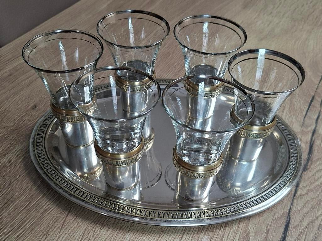 Vintage Mid-Century Likeurset - Verzilverd & goudkleurig, Ophalen