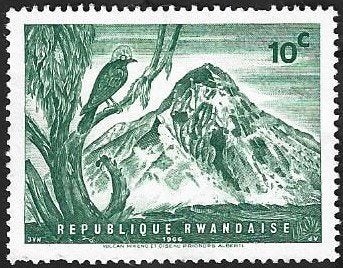 1 Postzegel Vogel en vulkanen Rwanda 1966, Postzegels en Munten, Postzegels | Thematische zegels, Ophalen of Verzenden, Postfris