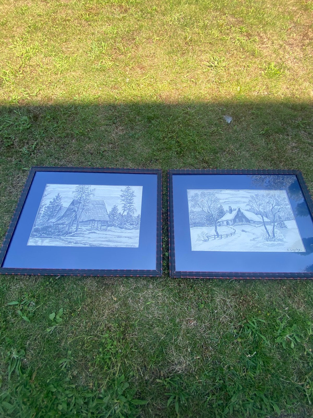 2 originele vintage potloodtekeningen – E. Luyckx, Antiek en Kunst, Ophalen of Verzenden, Gesigneerd