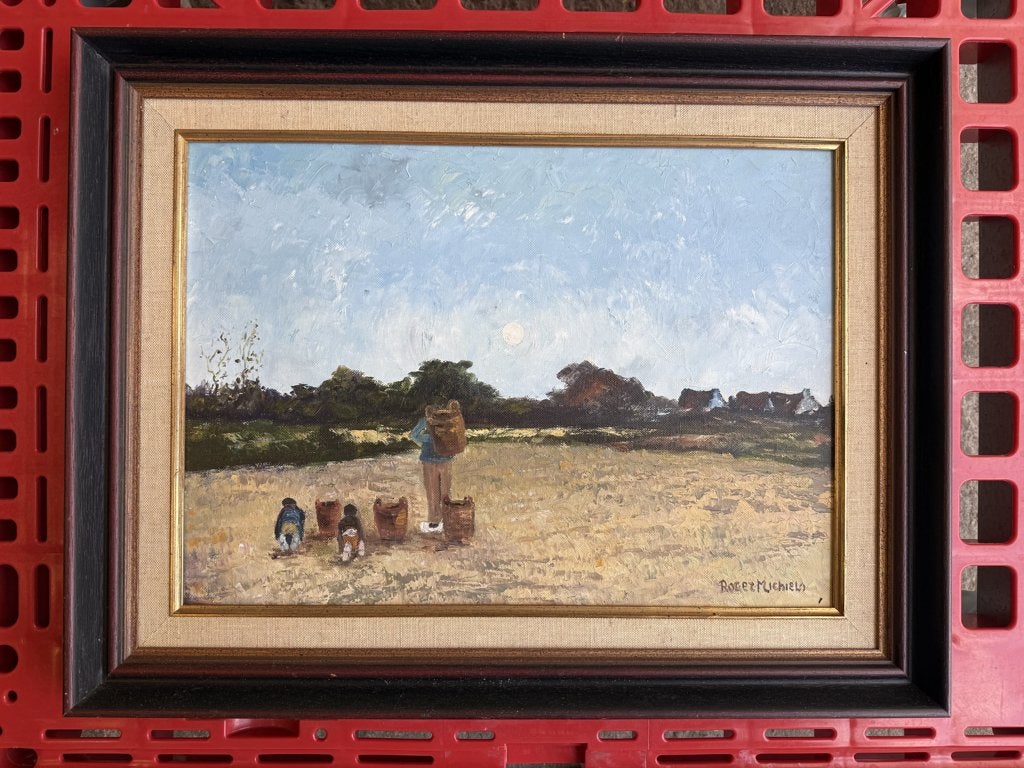 olieverfschilderij met lijst van Roger Michiels, Antiquités & Art, Enlèvement, Impressionniste, Peinture à l'huile, Paysage