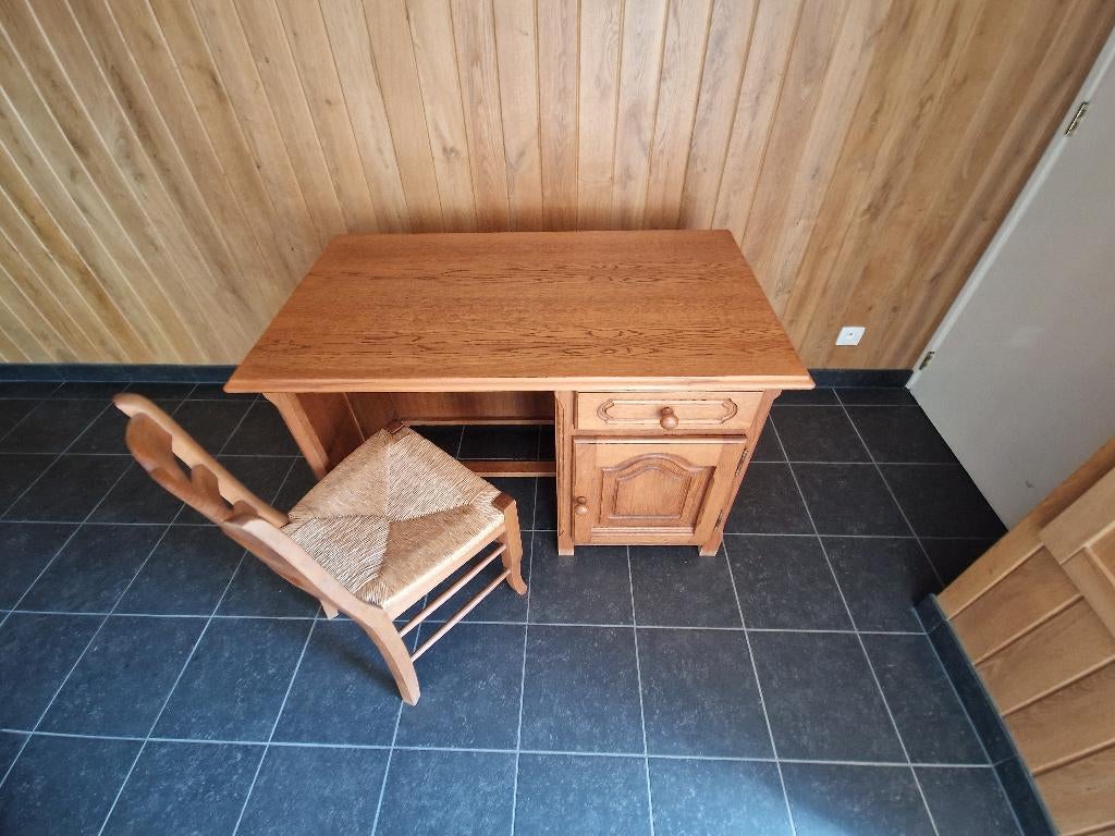 Houten bureau 70 x 120 cm met extra glasblad, Huis en Inrichting, Bureaus, Ophalen, Gebruikt, 120 cm, Hout