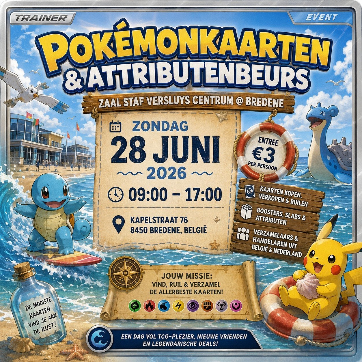 Pokémon Kaartenbeurs Bredene – Zondag 28 Juni 2026, Hobby en Vrije tijd, Verzamelkaartspellen | Pokémon, Ophalen of Verzenden