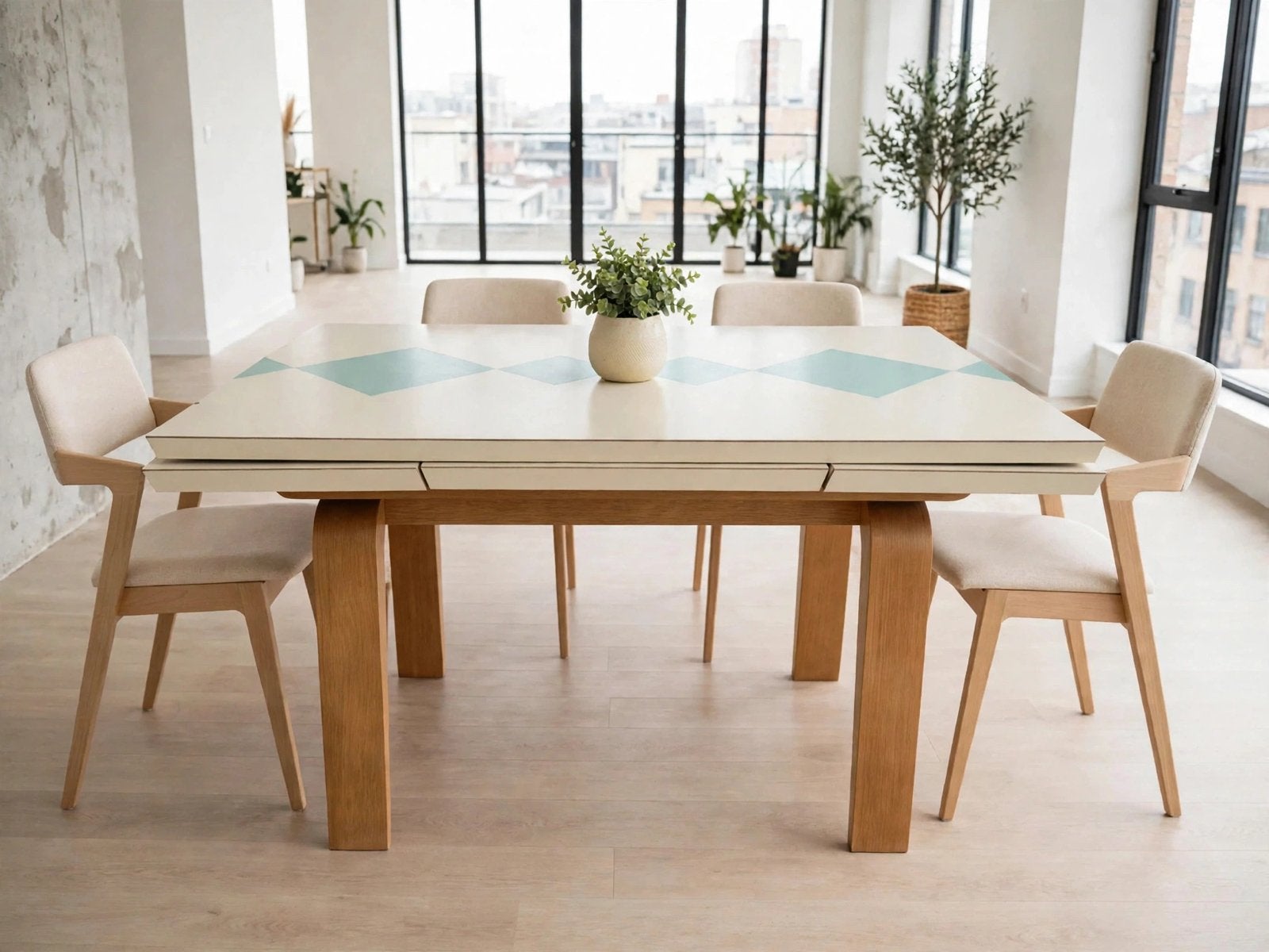 Vintage Uitschuifbare Eettafel 50's - Mint Ruiten Design -, Huis en Inrichting, Ophalen, Zo goed als nieuw