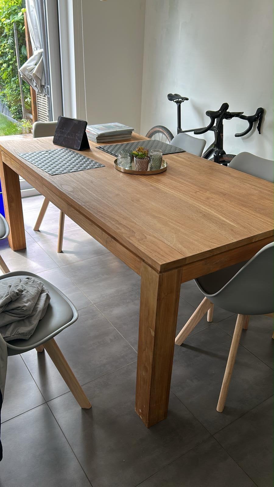 Eettafel in Teak L = 180, B = 100, H = 80, Ophalen, Gebruikt, Rechthoekig, Teakhout