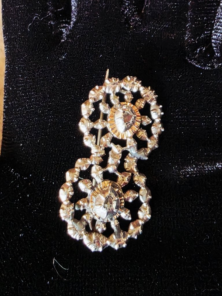 Antieke broche met diamanten ca 1818-1860, Bijoux, Sacs & Beauté, Bijoux anciens, Enlèvement ou Envoi, Argent, Broche, Avec pierre précieuse