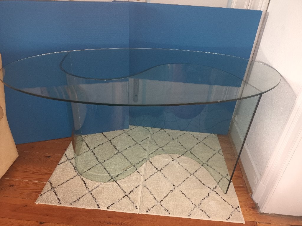 table ovale et pied en verre, Maison & Meubles, 100 à 150 cm, Verre, Enlèvement, Utilisé