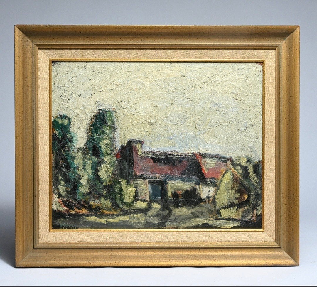 CORTIER Amedee "Hoeve met hoge bomen" olie op papier