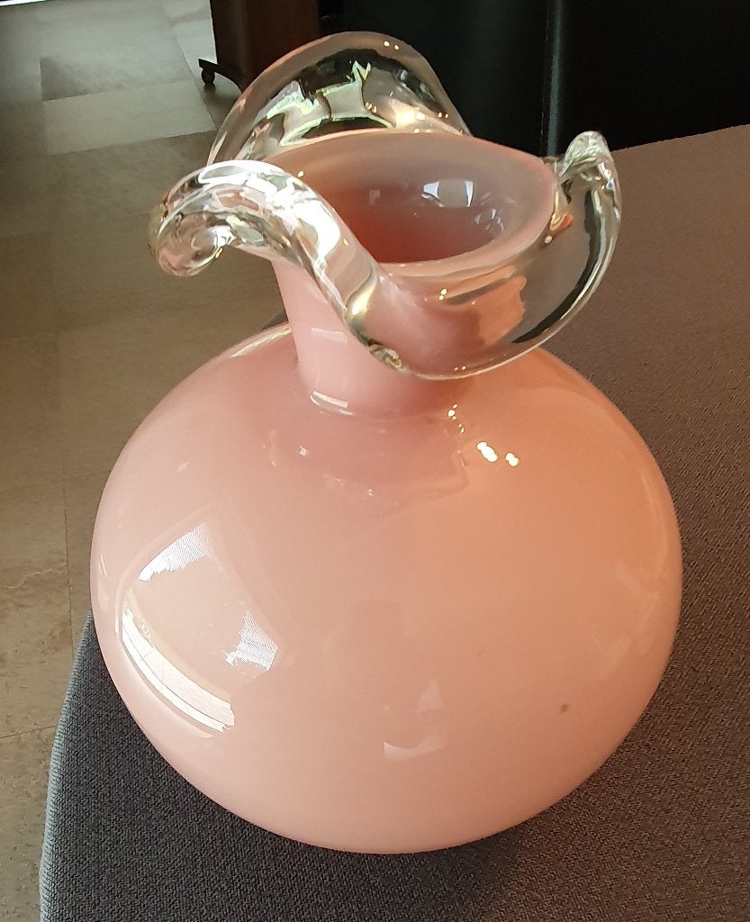 Vintage roze opaline glazen vaas 23 cm, Ophalen of Verzenden