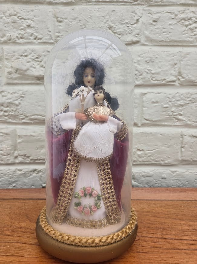 Stolp met Mariabeeld, pop, Glas, Ophalen, Gebruikt, 13 cm
