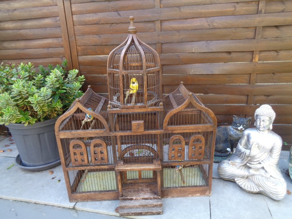 antieke kooi, Ophalen of Verzenden, Gebruikt, Hout, Vogelkooi