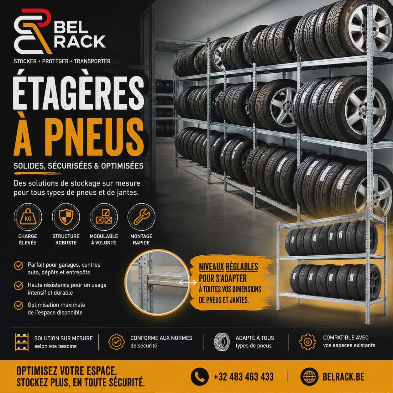 Rayonnage pneus (Étagère robuste pour pneus), Enlèvement ou Envoi, Belrack, Belgique, Neuf