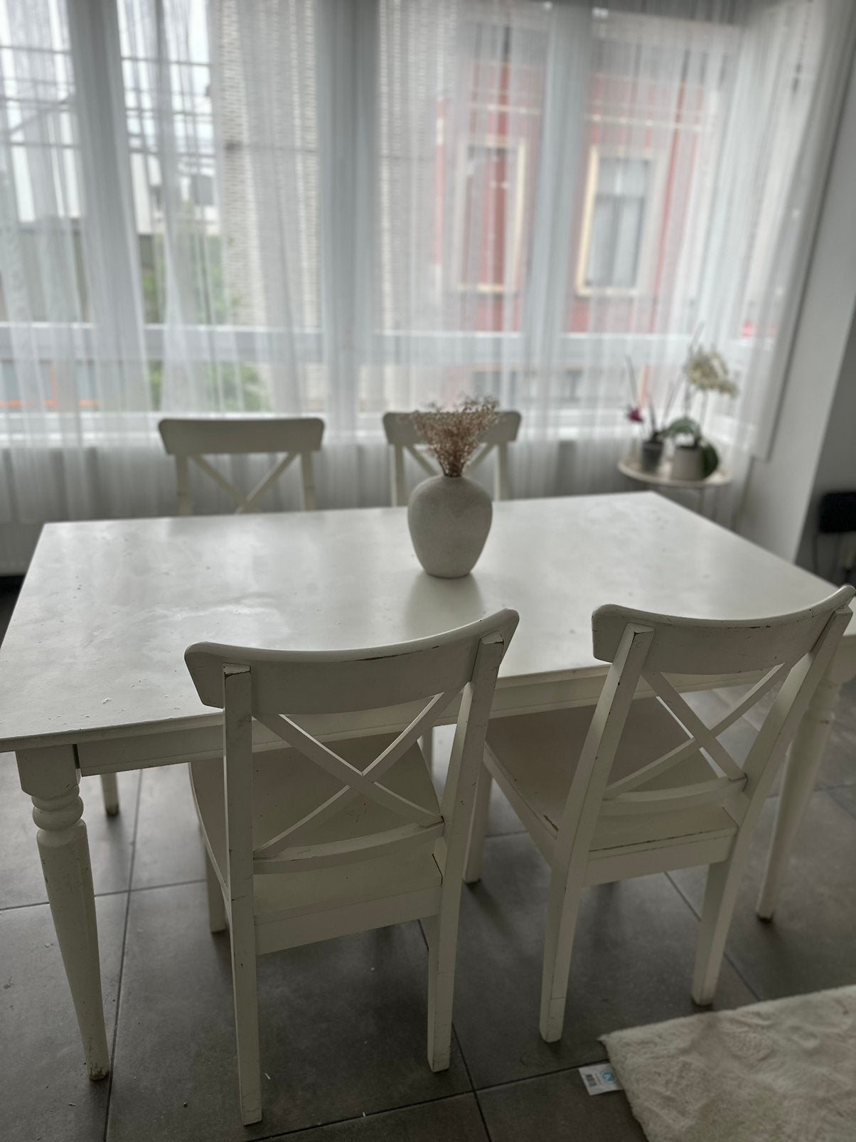 Uitschuifbare Eettafel met 4 stoelen,eventue.gratis levering, Enlèvement ou Envoi, Utilisé, 4 à 6 chaises