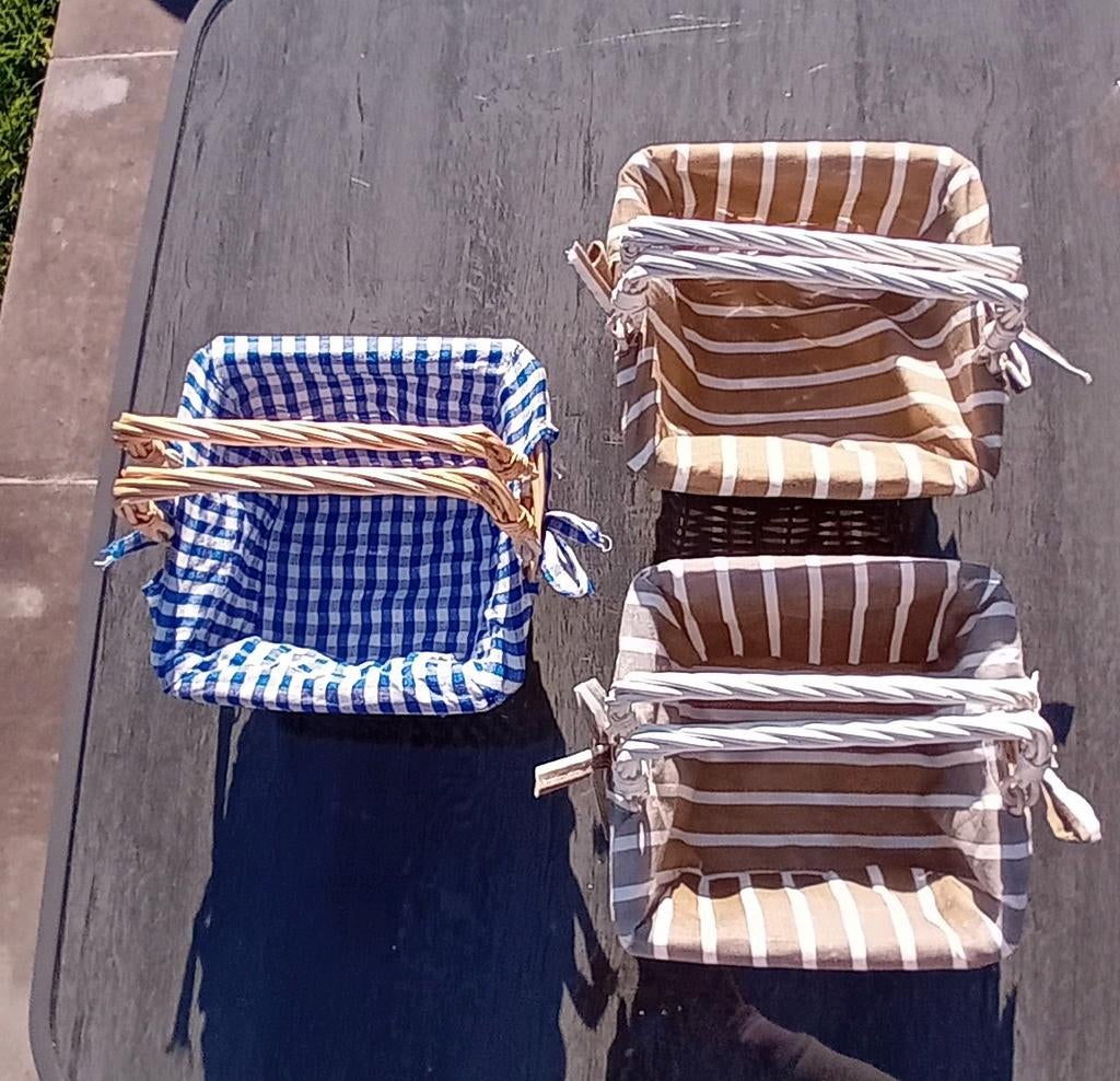Set van 3 rieten manden met afneembare hoes, Mand, Vierkant, Ophalen of Verzenden, Zo goed als nieuw