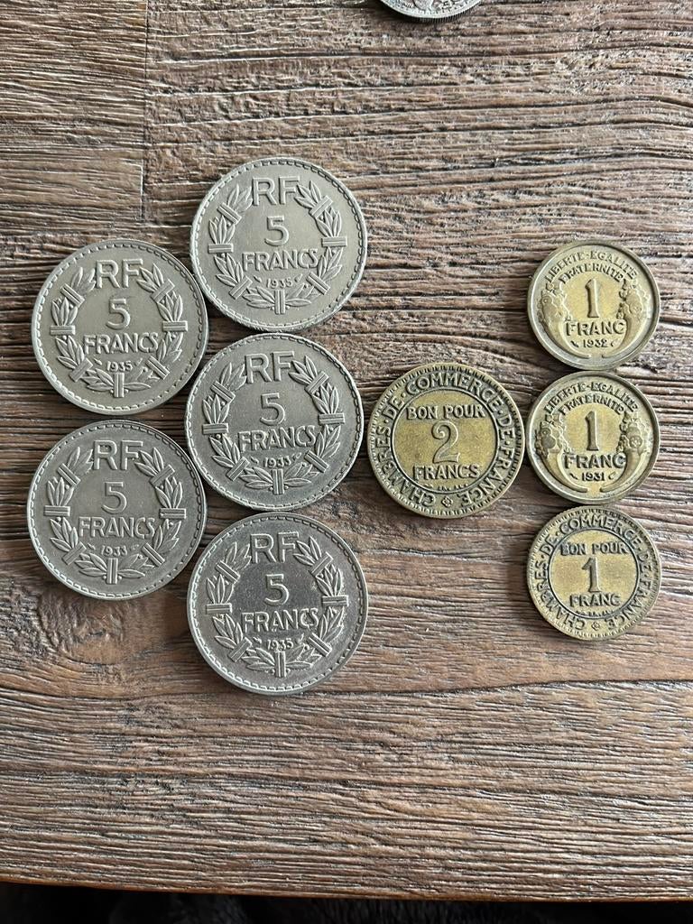 Lot Franse munten 1F, 2F & 5F (1920s–1930s), Ophalen of Verzenden, Frankrijk, Setje