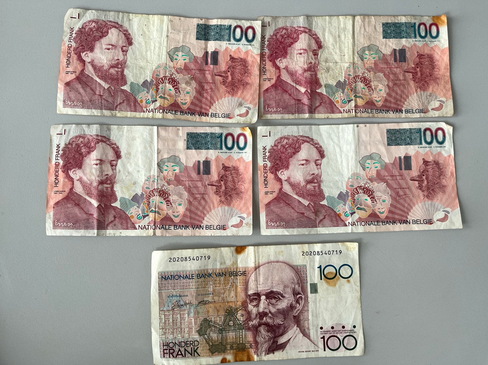Lot de 5 billets de 100 francs belges, Postzegels en Munten, Ophalen of Verzenden, Los biljet