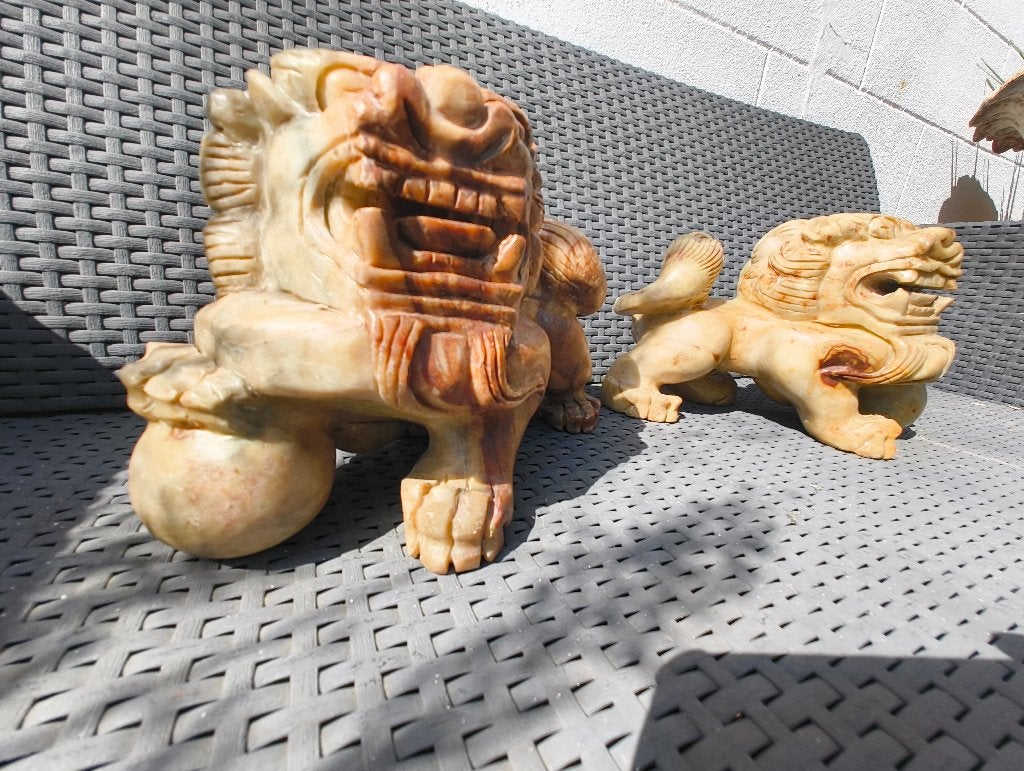 Statue d'une grande paire de chiens de foo chinois, Enlèvement, Utilisé, Animal