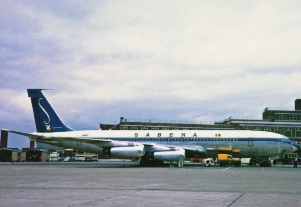 Sabena Boeing 707 OO-SJE @ Liverpool 1968 - ansichtkaart, Verzamelen, Ophalen of Verzenden, 1980 tot heden, Ongelopen, Overige thema's