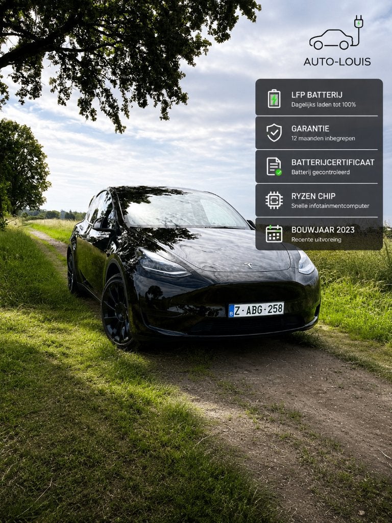 Tesla model Y Garantie - batterijcertificaat - LFP batterij, Auto's, Tesla, Automaat, Zwart, Parkeerassistent, Leder