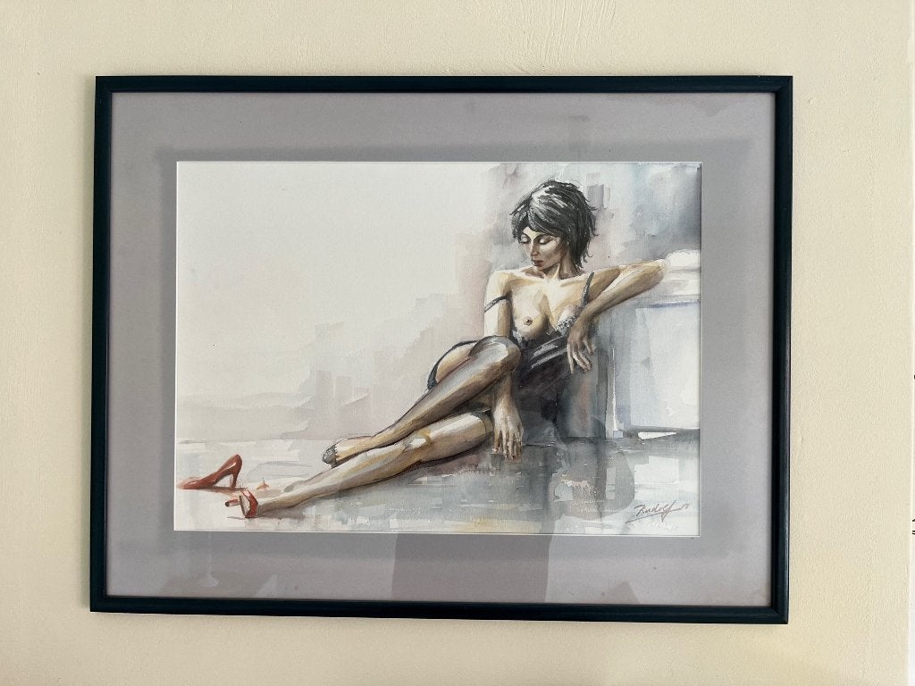 Originele aquarel van Rudolf de Rooij – Zuid-Frankrijk, Portrait ou Personnes, Enlèvement ou Envoi, Aquarelle, Réaliste
