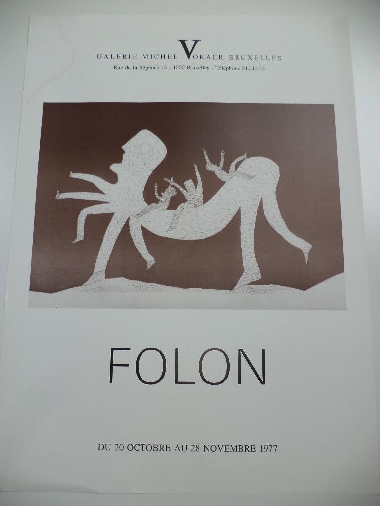 VTG 1977 FOLON affiche expo Galerie Michel VOKAER Brussel, Antiek en Kunst, Ophalen of Verzenden