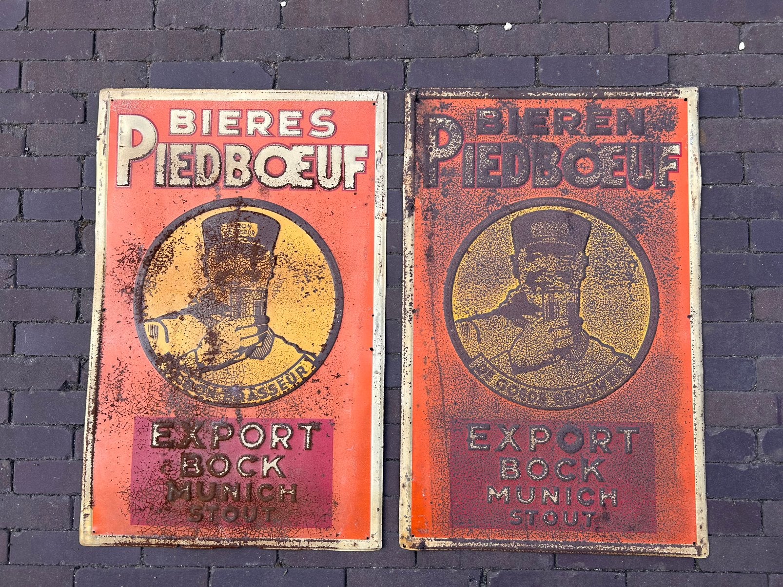 Panneau d'affichage en étain Piedboeuf 1936 !, Collections, Enlèvement ou Envoi, Utilisé, Panneau publicitaire