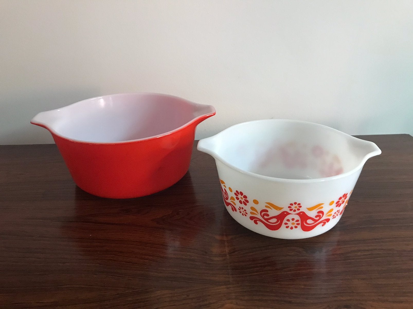 Pyrex Set 2 kommen schalen  rood + decor vogels friendship, Ophalen of Verzenden