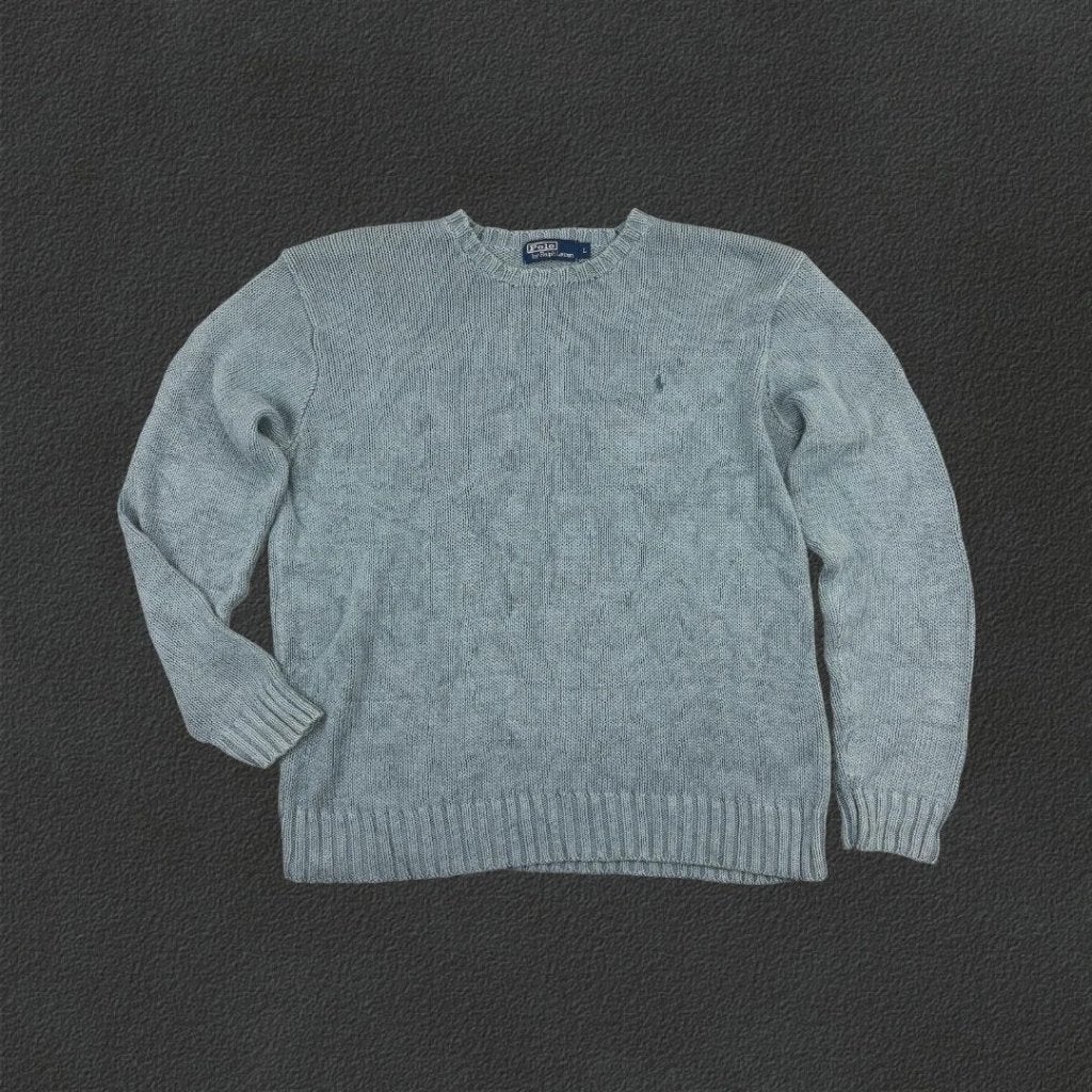 (659) Lichtblauwe Ralph Lauren gebreide trui - Heren L, Maat 52/54 (L), Ralph Lauren, Zo goed als nieuw, Verzenden