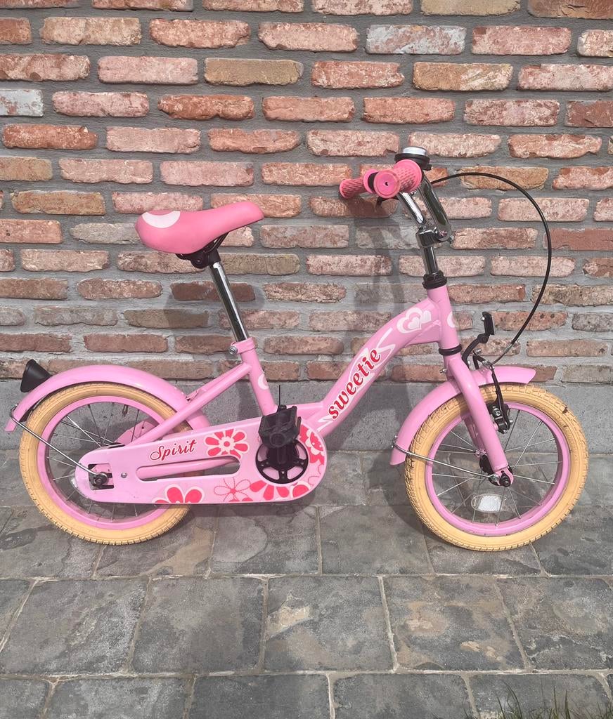 Meisjesfiets - 14 inch, Fietsen en Brommers, Fietsen | Kinderfietsjes, Ophalen, Gebruikt, Minder dan 16 inch, Zijwieltjes