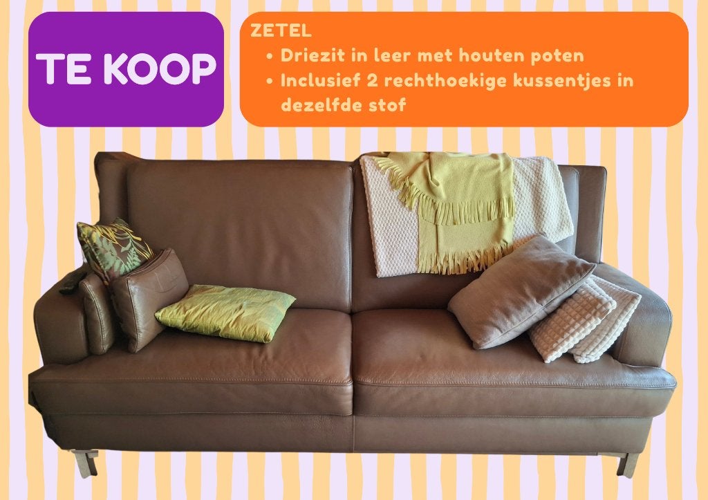 Zetel (drie-zit), Huis en Inrichting, Zetels | Zetels, Ophalen, Gebruikt, Driepersoons, Leer