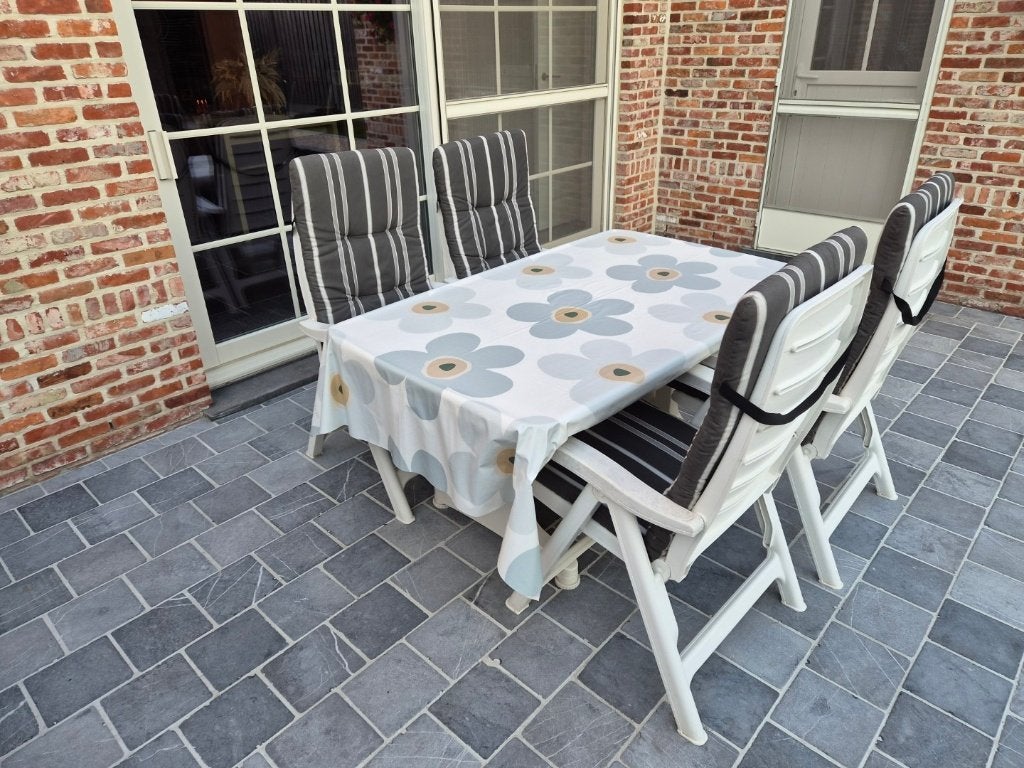 Tuinset met 4 verstelbare stoelen (inclusief kussens), Table à dinner, Salons de jardin, Synthétique, Utilisé