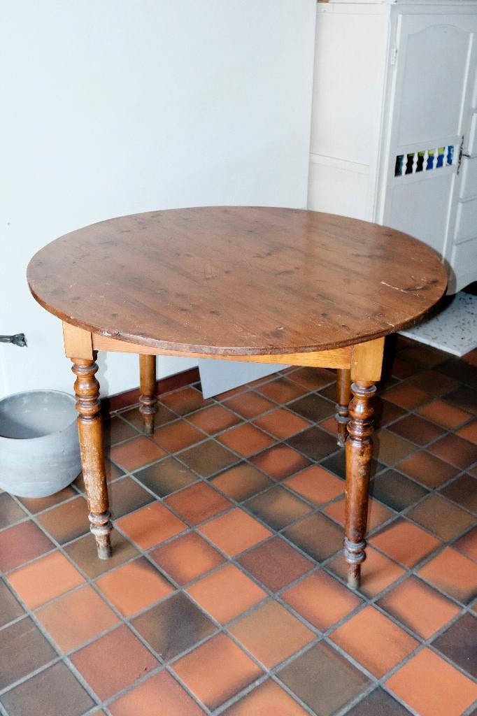 Table ronde rustique en bois massif, Huis en Inrichting, Tafels | Eettafels, Gebruikt, 100 tot 150 cm, 100 tot 150 cm, Vier personen