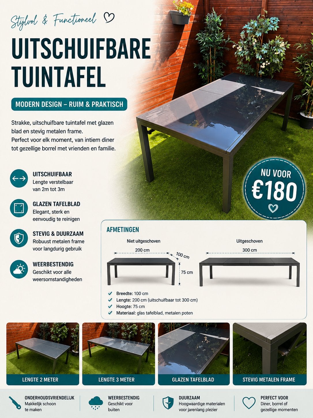 Uitschuifbare tuintafel, Tuin en Terras, Tuintafels, Zo goed als nieuw, Ophalen