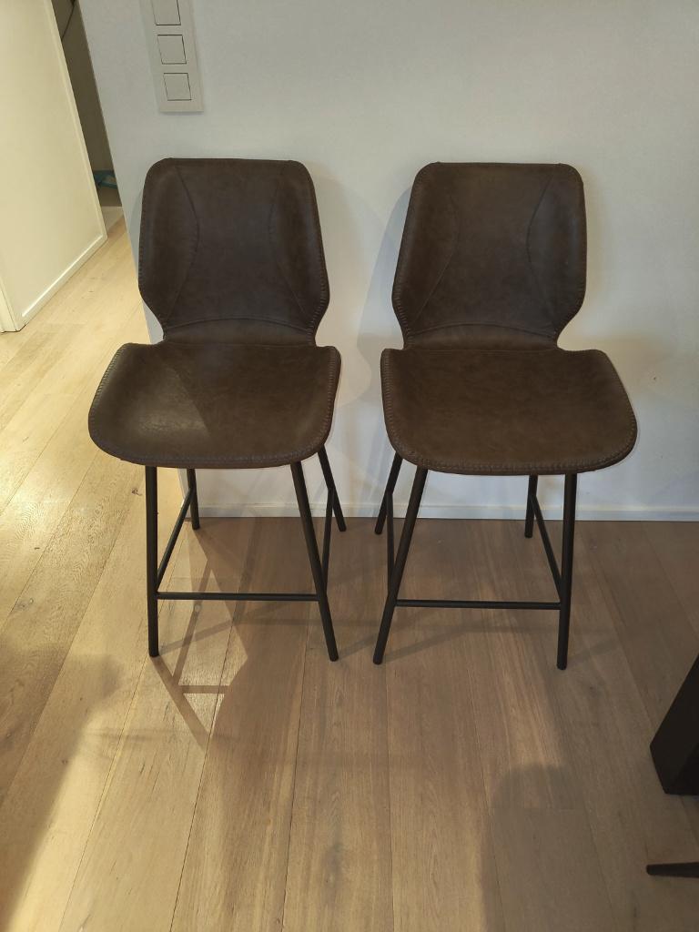 Lot de 2 tabourets de bar industriels en simili-cuir, Maison & Meubles, 2 tabourets, Enlèvement, Comme neuf, Cuir