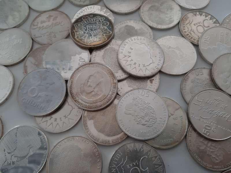 Zilveren 50 gulden Beatrix Nederland (Willekeurig jaartal), Ophalen of Verzenden, Zilver
