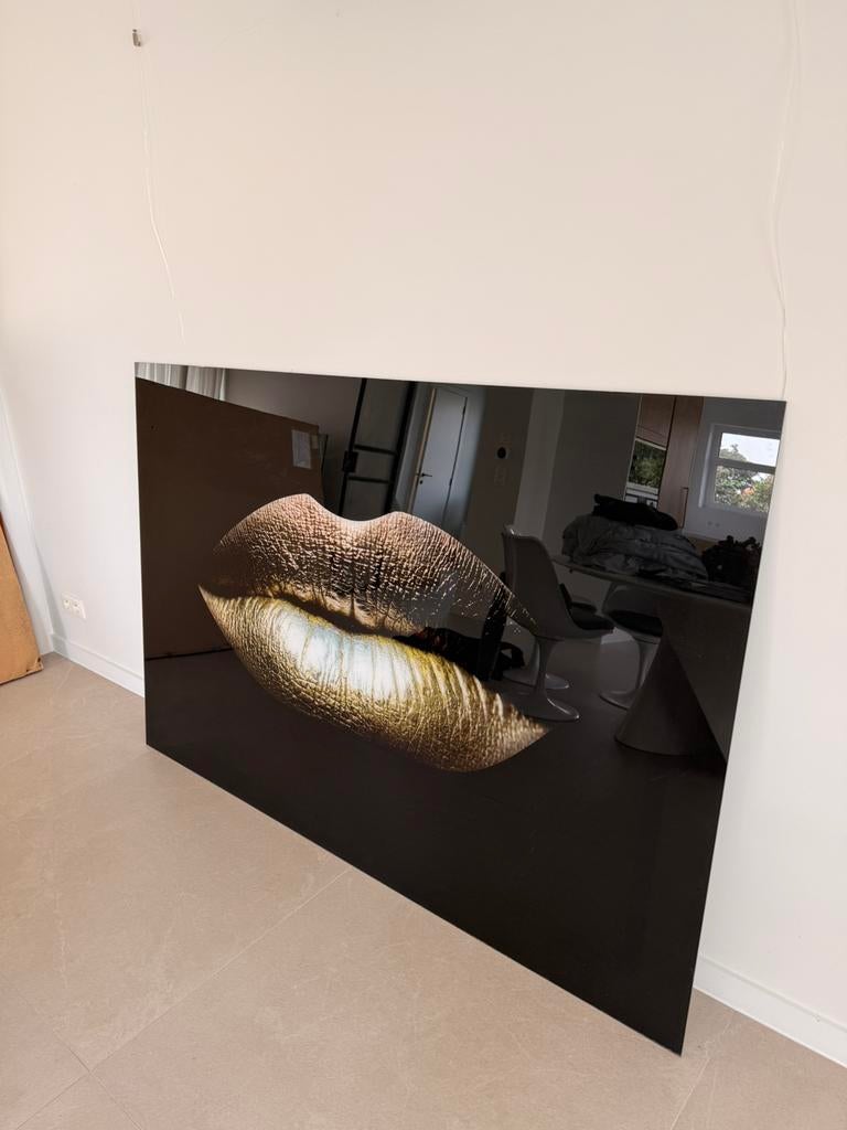 Golden lips - Plexiglas – 180x120 cm – XL Luxe Eyecatcher, Ophalen, Zo goed als nieuw