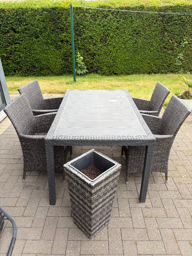 rotan tuinset / tafel + stoelen, Tuin en Terras, Tuinsets en Loungesets, Gebruikt, Tuinset, Rotan, 4 zitplaatsen, Eettafel, Stoel